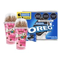 Pack Yogurt Battimix GLORIA Fresa con Bolitas de Chocolate Vaso 146g x 2un + Galleta OREO Regular Paquete 6un