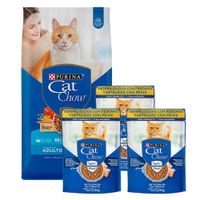 Pack CAT CHOW Adultos Sabor Pescado 8kg x3un + Alimento Húmedo Esterilizados con Pescado 85g