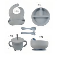 Set de Plato de Silicona con Cubiertos para Bebe Niños Gris de 6 Pcs