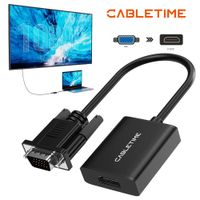 Adaptador Convertidor VGA a HDMI CABLETIME 1080P 60Hz Activo Unidireccional con Audio y Alimentación