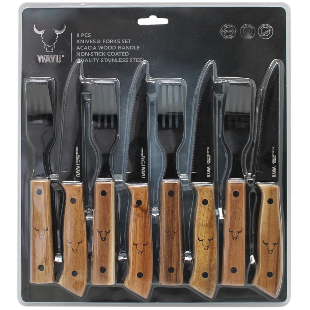 Set de Cuchillos y Tenedores WAYU PRM Parrillero Paquete 8un