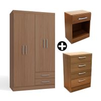 COMBO Ropero Cali 4 puertas Nature + Cómoda Montreal 4 cajones + Velador Cali 1 cajón
