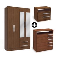 COMBO Ropero Capri 4 puertas Jacaranda + Cómoda 5 cajones + Velador 2 cajones