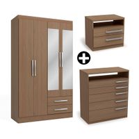 COMBO Ropero Capri 4 puertas Nature + Cómoda 5 cajones + Velador 2 cajones