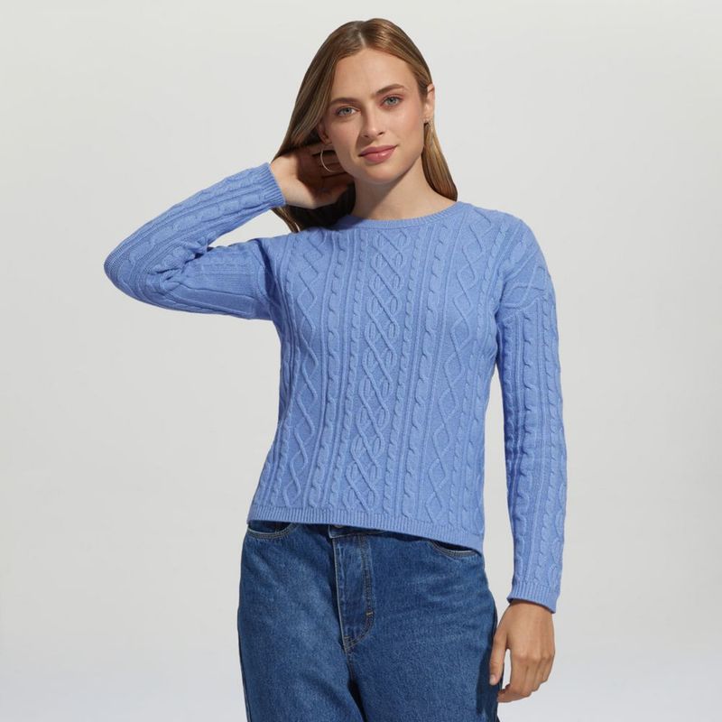 Chompa New Cable Mujer Celeste - Shopstar