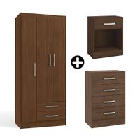 COMBO Ropero Cali 3 puertas + Cómoda 4 cajones + Velador 1 cajón Jacaranda Orange