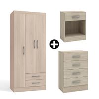 COMBO Ropero Cali 3 puertas + Cómoda 4 cajones + Velador 1 cajón Almendra