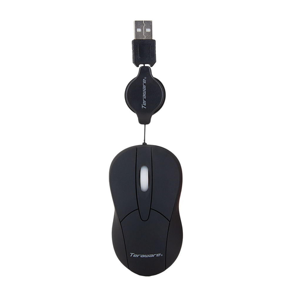 Mouse mini Teraware retráctil, 3 botones, negro