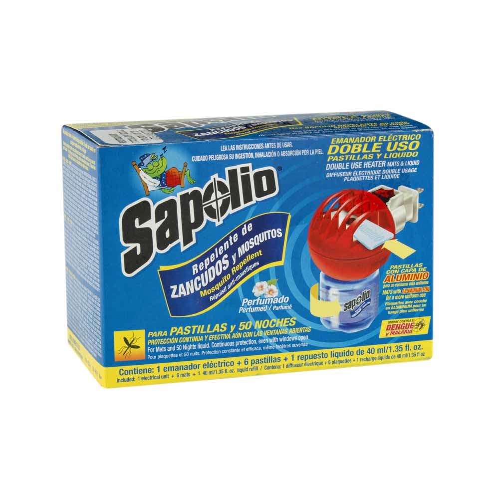 Insecticida SAPOLIO Aparato + repuesto líquido + 6 pastillas 50 noches