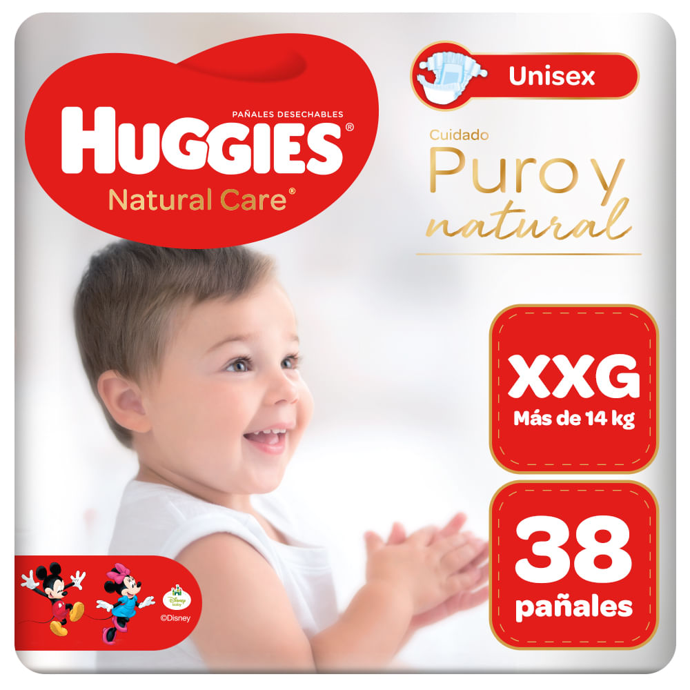 Pañales para Bebé HUGGIES Puro y Natural Talla XXG Paquete 38un