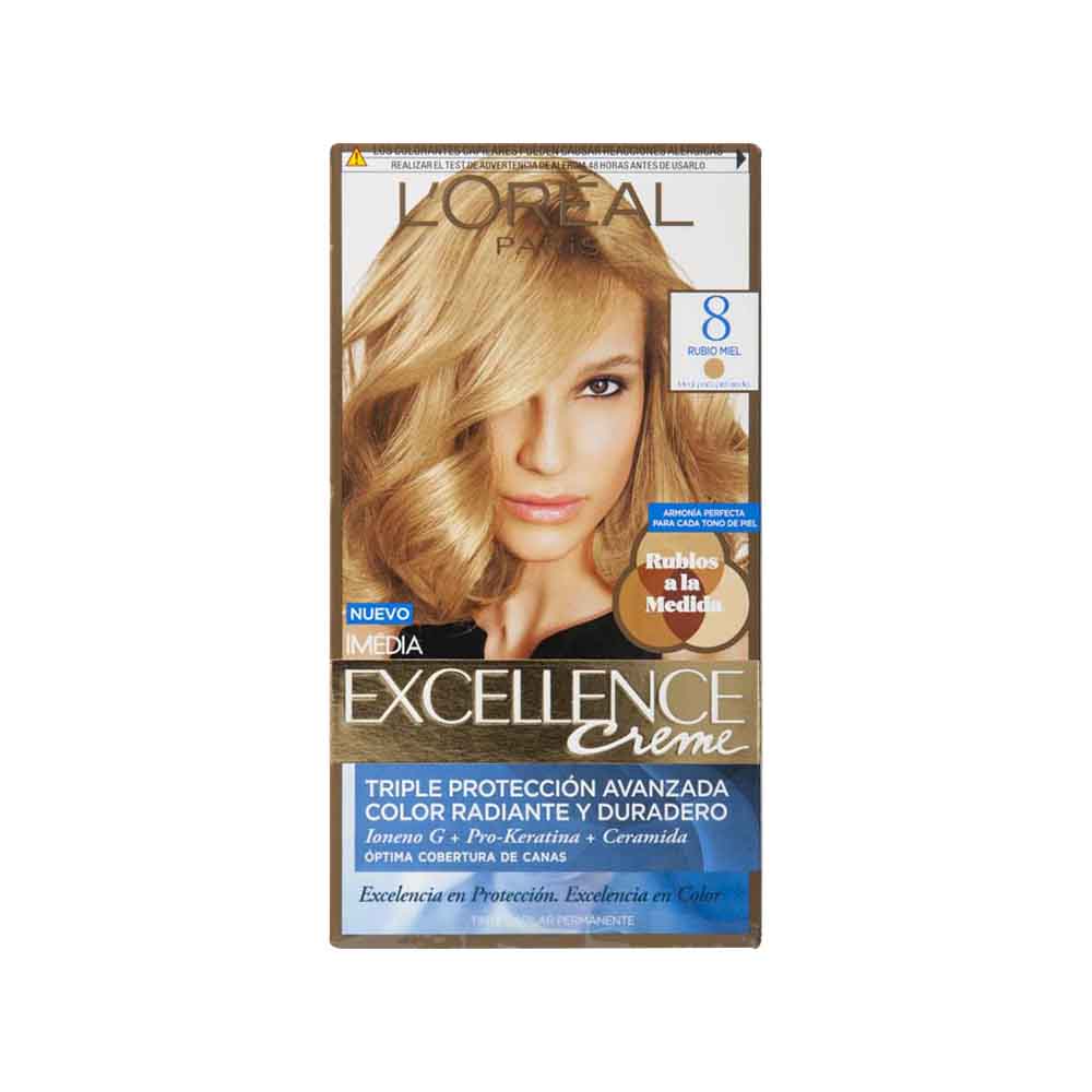 Tinte para Cabello EXCELLENCE Creme 8 Rubio Miel Caja 1un