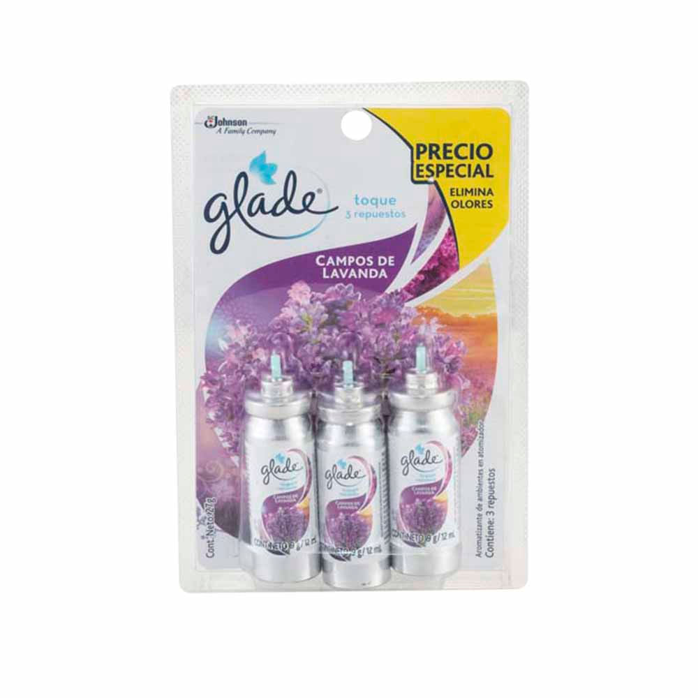 Ambientador en Atomizador GLADE Toque Lavanda Empaque 27g Paquete 3un