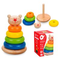 Juguete Para Bebe Osito Pila De Aritos De Madera