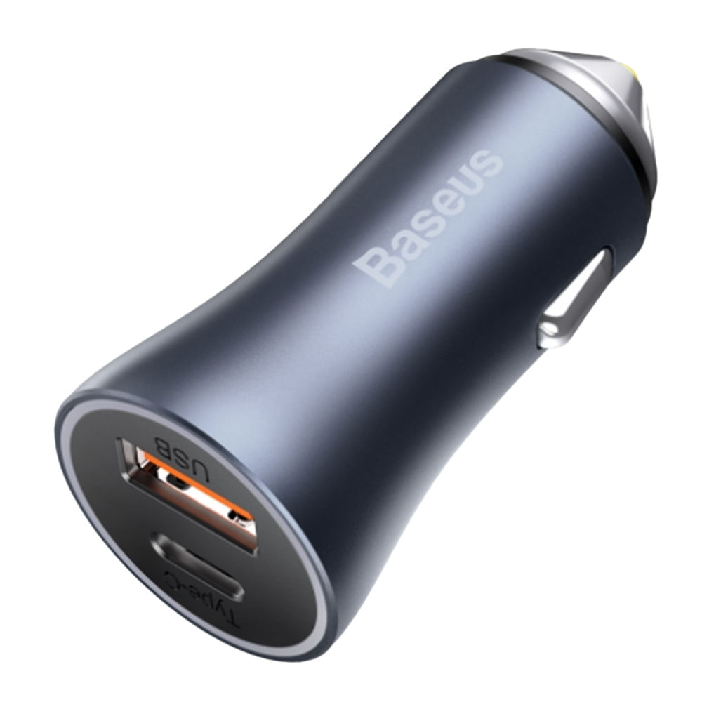 Cargador de auto Baseus Golden Contactor Pro dual, 1 puerto usb, 1 puerto tipo C, 40W, carga rápida, gris oscuro