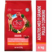 Comida para Perros PURINA ONE Adulto Razas Medianas Grandes Pollo Cordero Bolsa 6Kg