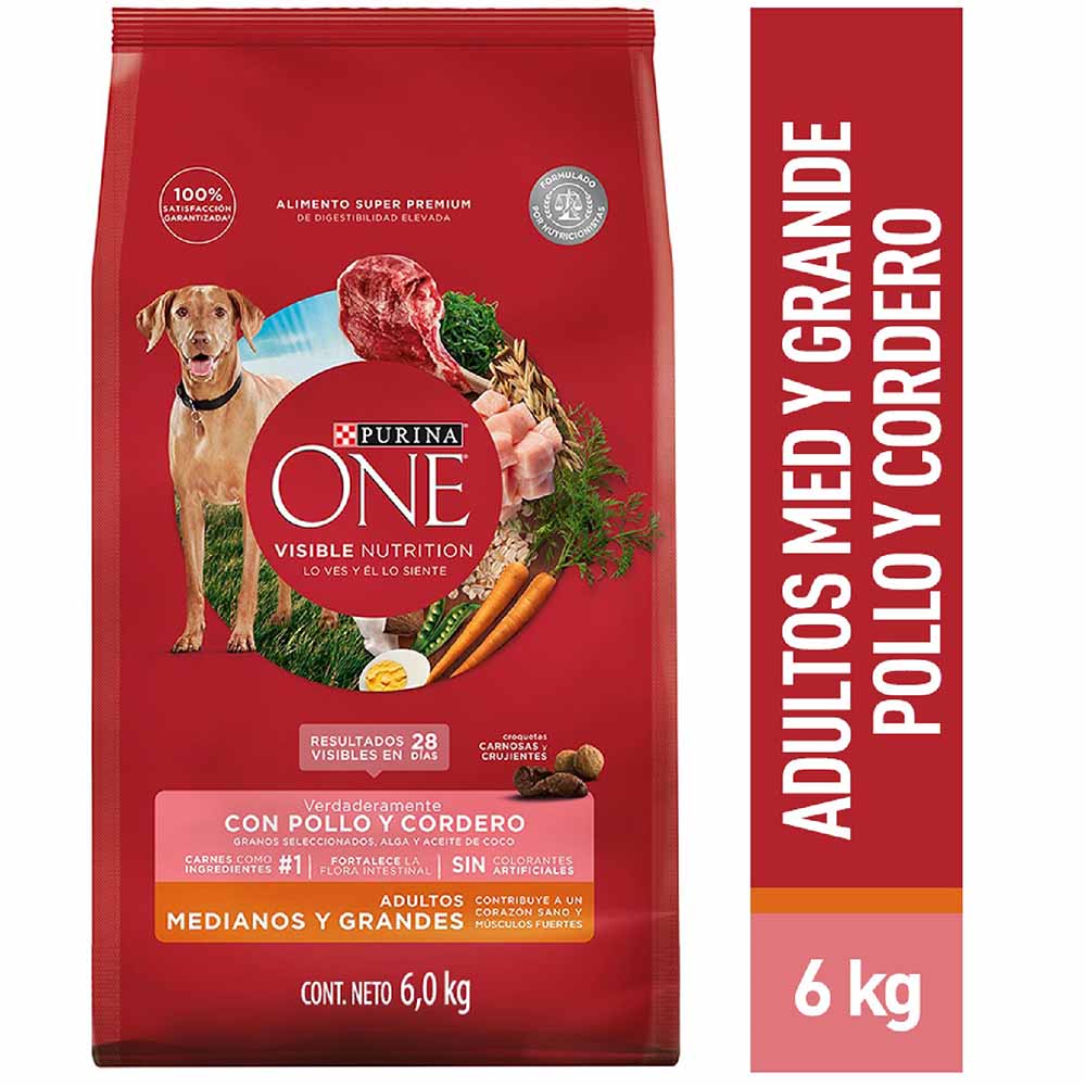 Comida para Perros PURINA ONE Adulto Razas Medianas Grandes Pollo Cordero Bolsa 6Kg