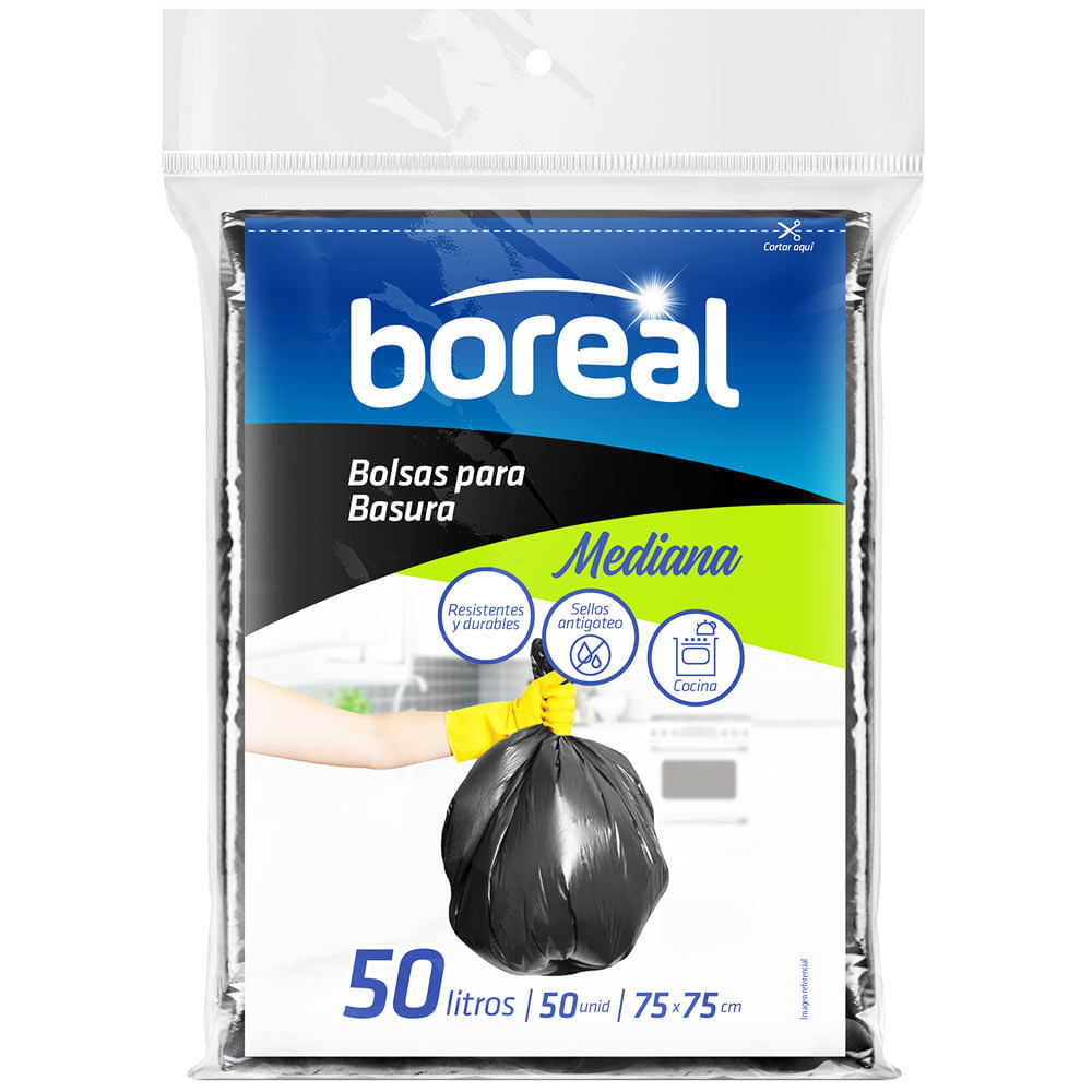 Bolsa para Basura BOREAL 50L Negra Planas 50un