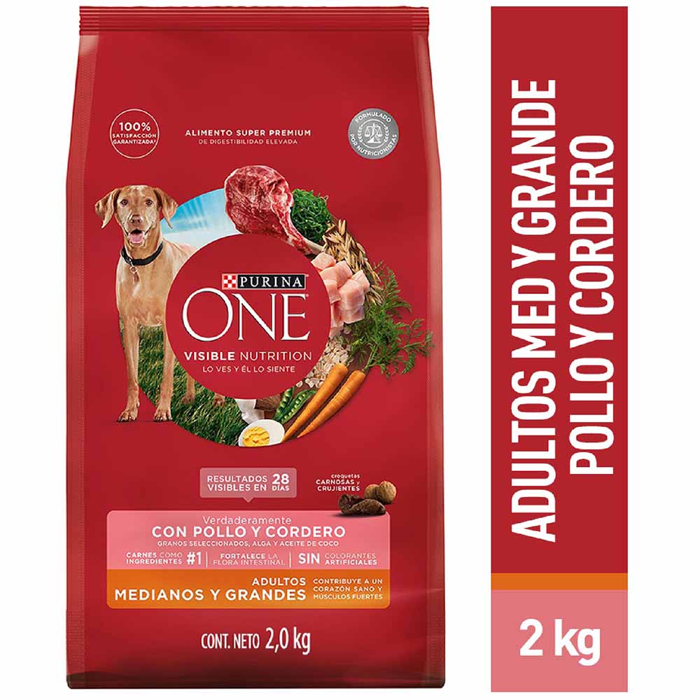Comida para Perros PURINA ONE Adulto Razas Medianas Grandes Pollo Cordero Bolsa 2Kg