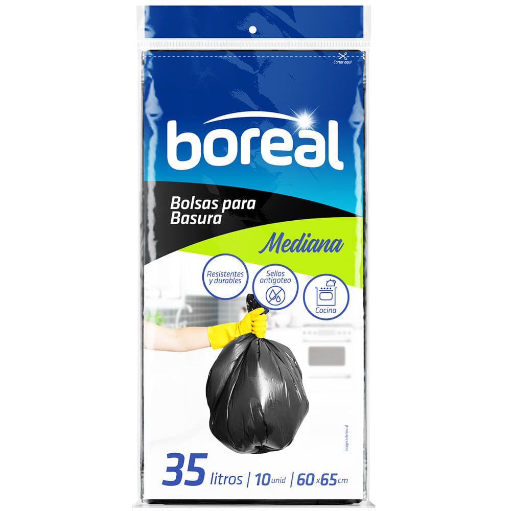 Bolsa para Basura BOREAL 35L Negra Planas 10un