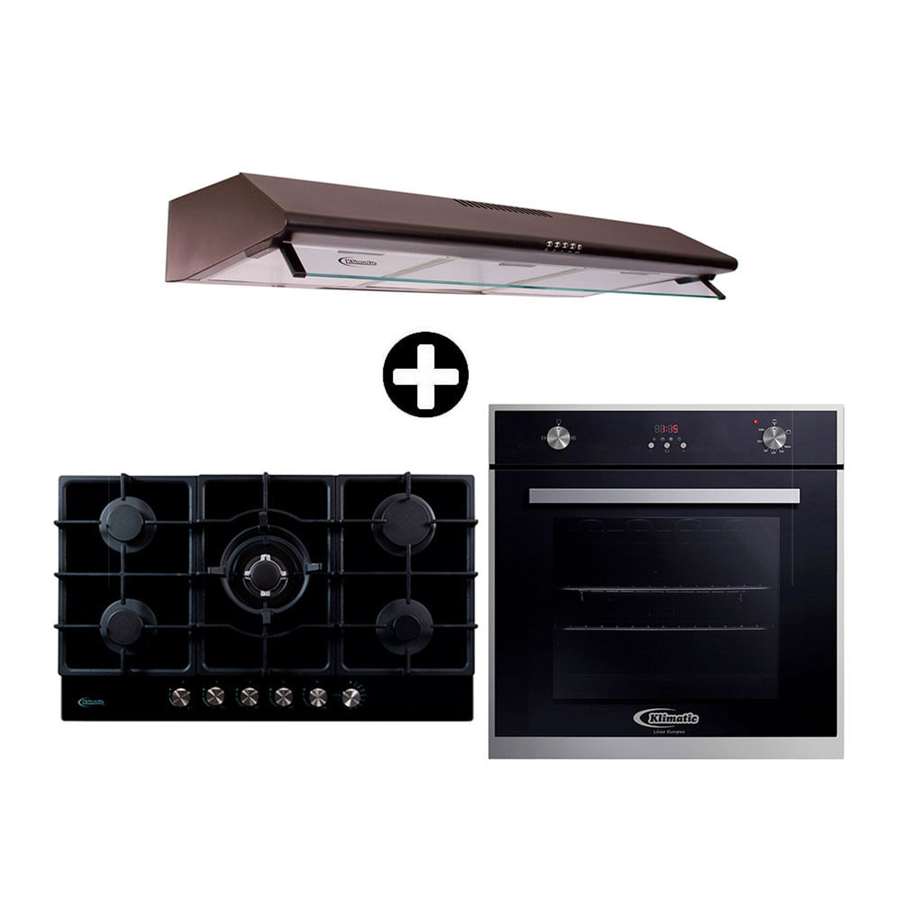 COMBO Cocina empotrable Trevi 90PRO Negra 90cm + Campana CK901NE/M 90cm +  Horno empotrable 73 litros - Shopstar