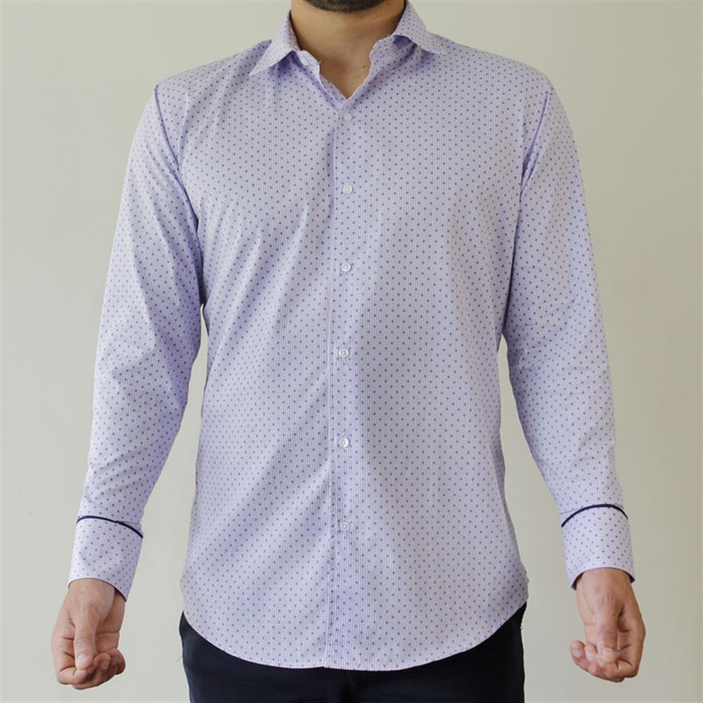 camisa sport 100% algodón blanco con diseño lila