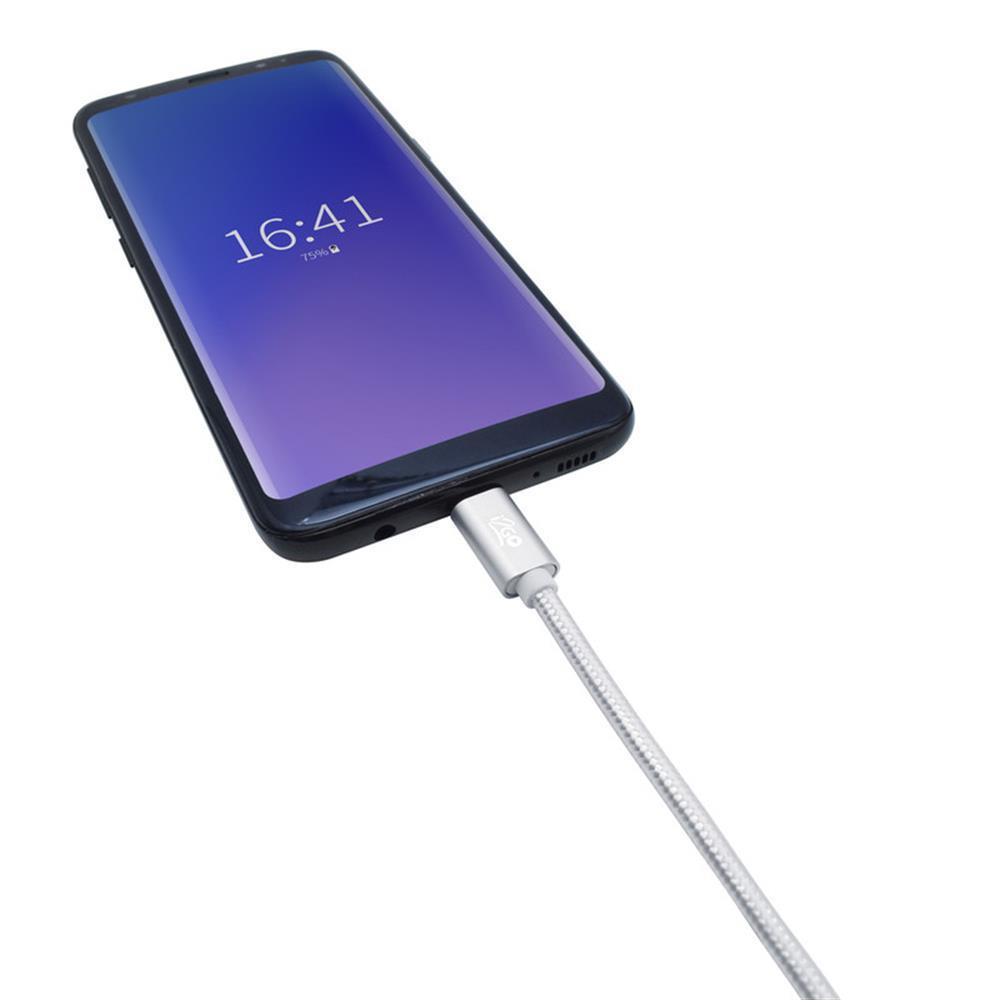 CABLE USB TIPO C 2MT NYLON TRENZADO PLATEADO