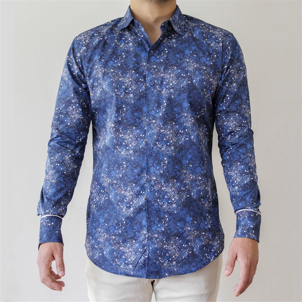 camisa sport 100% algodón azul con diseño