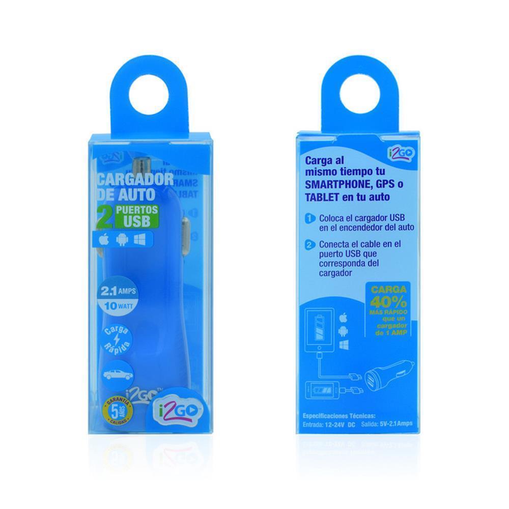 CARGADOR DUAL DE CARRO 2.4 AMP CELESTE