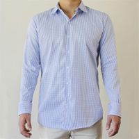 camisa sport 100% algodón a cuadros celeste con blanco