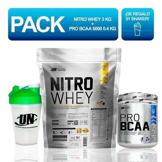 Pack-UN-Nitro-Whey-3kg-Chocolate---Bcaa-6000-400gr-Naranja