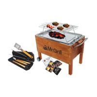 Caja China Mediana Mr. Grill Premium Acero Inox + Parrilla + Set Utensilios X 4