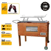 Caja China Mediana  Premium Smart Glass Acero Inox + Parrilla De Platinas + Guantes Parrilleros De Alta Temperatura
