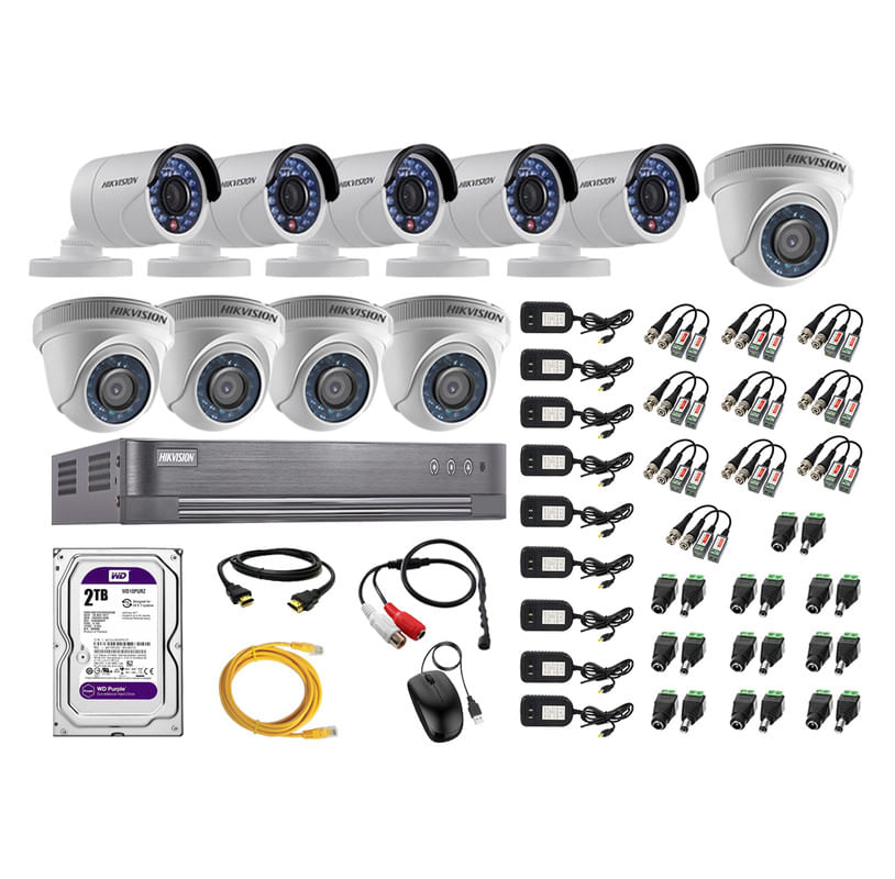Kit 10 Cámaras de Vigilancia Hikvision Full Hd 1080P 2Tb P2p Kit de Micrófono