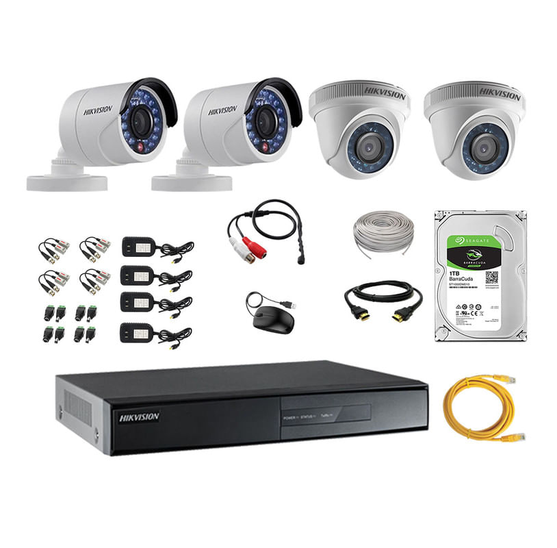 Kit 4 Cámaras de Vigilancia Hikvision Hd 720P 1Tb P2p Kit de Micrófono