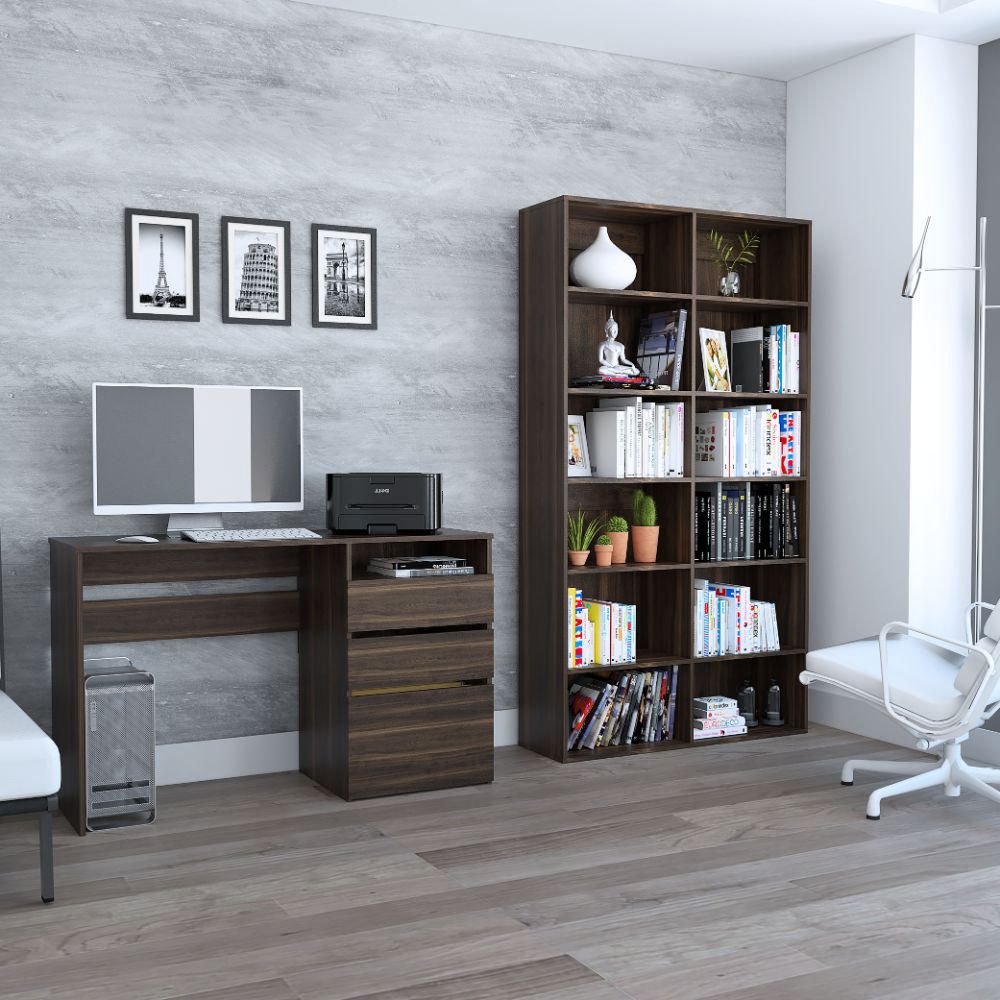 Combo Office 7 Escritorio + Biblioteca - Habano