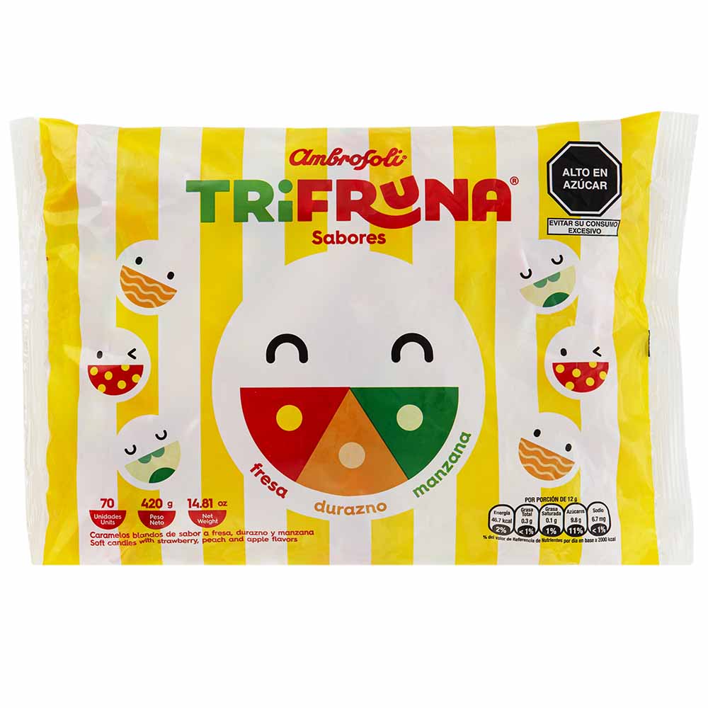 Caramelos Masticables AMBROSOLI Trifruna Manzana Fresa y Durazno Bolsa 420g