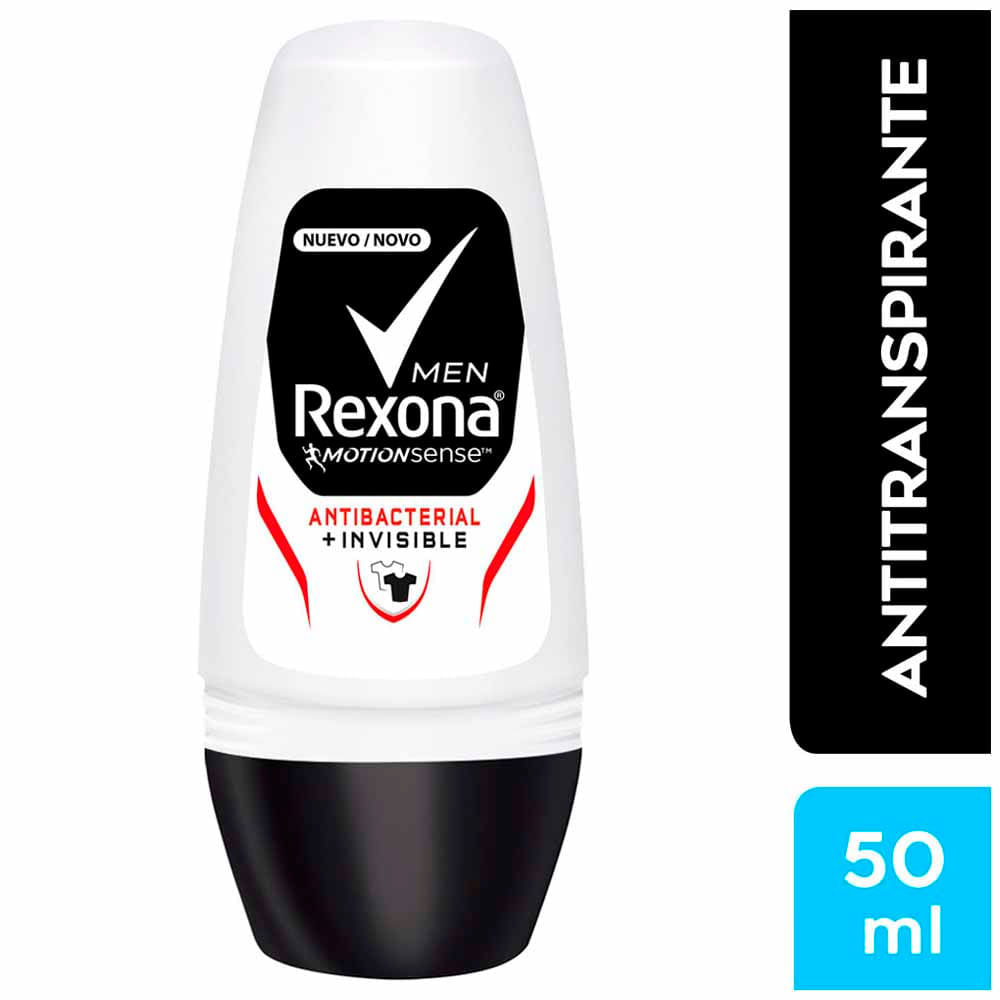 Desodorante en Roll On para Hombre REXONA Antibacterial Invisible Frasco 50ml