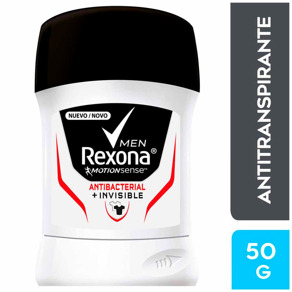 Desodorante en Barra para Hombre REXONA Antibacterial Invisible Frasco 50g