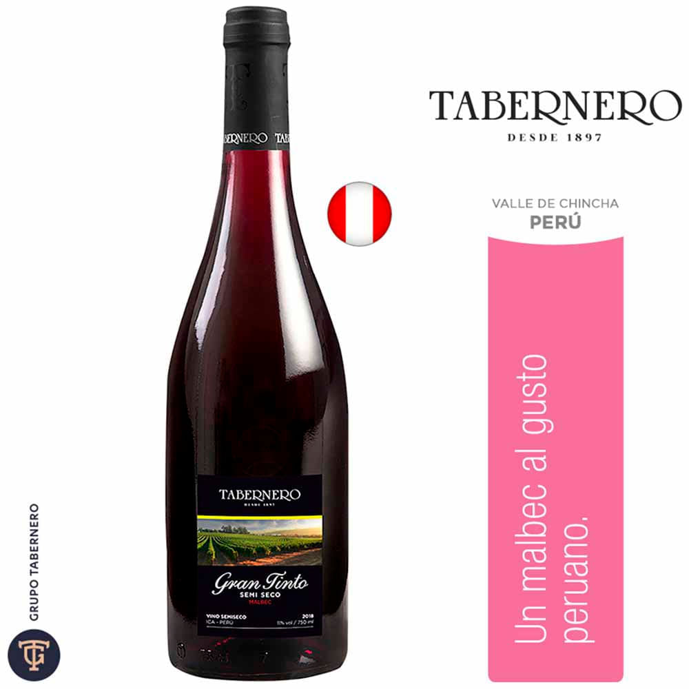 Vino TABERNERO Gran Tinto Semi Seco Botella 750ml