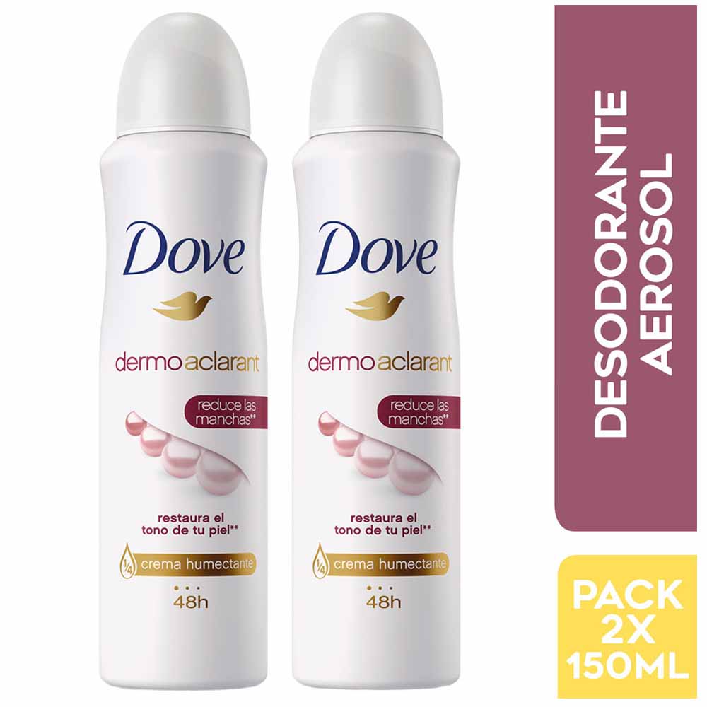 Desodorante en Aerosol para Mujer DOVE Dermo Aclarant Frasco 90ml Paquete 2un