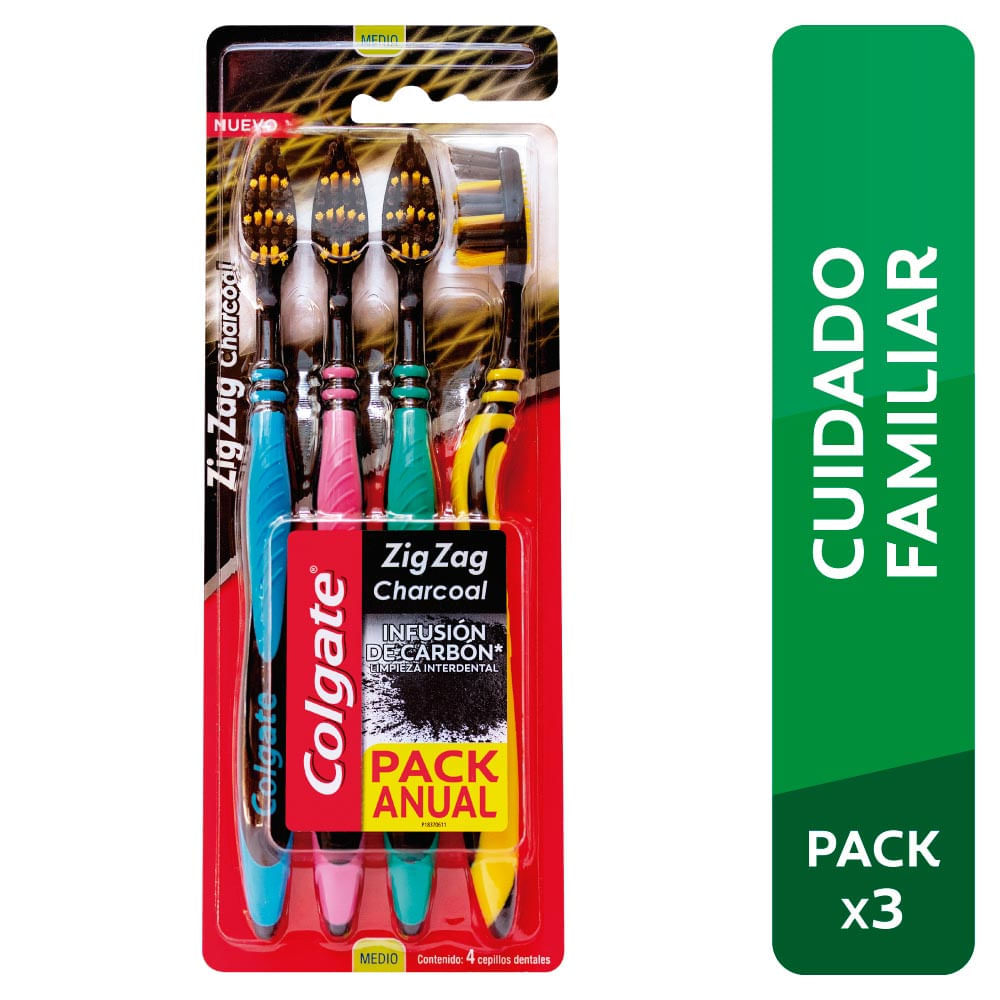 Cepillo de Dientes COLGATE Zig Zag Charcoal Paquete 4un