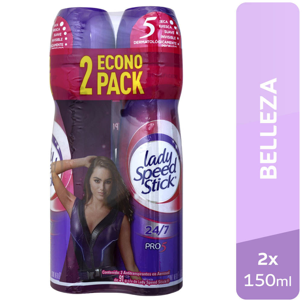 Desodorante en Aerosol para Mujer LADY SPEED STICK Pro 5 Frasco 150ml Paquete 2 un
