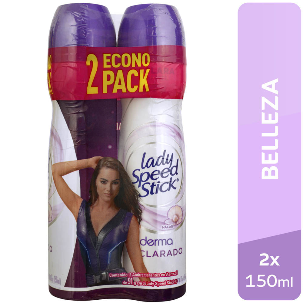 Desodorante en Aerosol para Mujer LADY SPEED STICK Derma Aclarado Frasco 150ml Paquete 2un