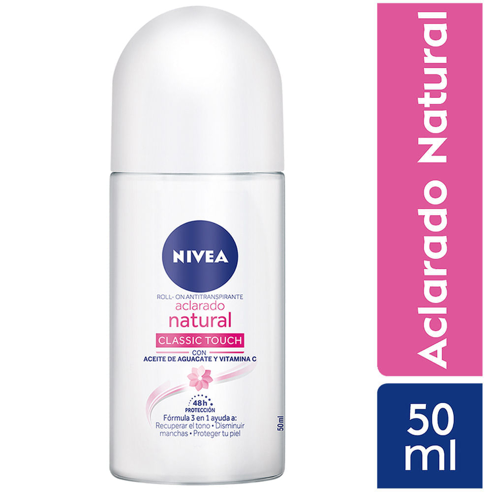 Desodorante en Roll On para Mujer NIVEA Aclarado Natural Classic Touch Frasco 50ml