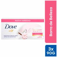 Jabón de Tocador DOVE Leche de Coco Barra 90g Paquete 3un