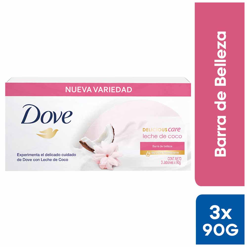 Jabón de Tocador DOVE Leche de Coco Barra 90g Paquete 3un