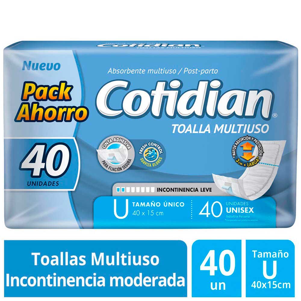 Toalla Multiuso COTIDIAN Apósito Incontinencia Moderada Paquete 40un
