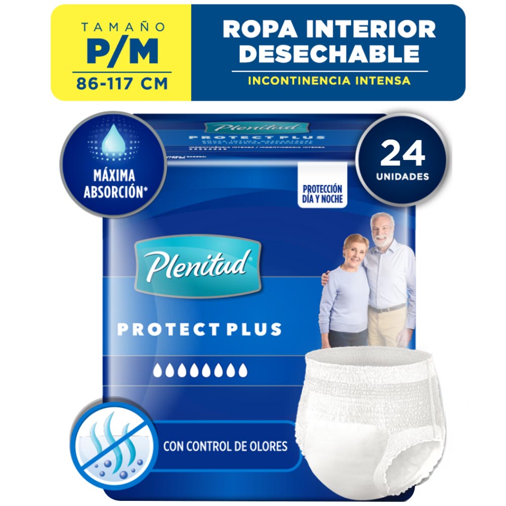 Pañal para Adulto PLENITUD Protect Plus Incontinencia Intensa Talla P/M Paquete 24un