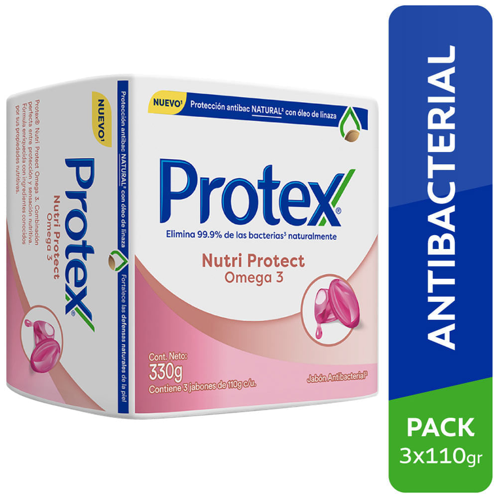 Jabón Antibacterial Protex Omega3 Barra 110g Paquete 3un
