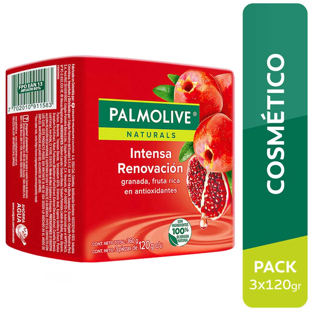 Jabón de Tocador PALMOLIVE Granada Barra 120g Paquete 3un